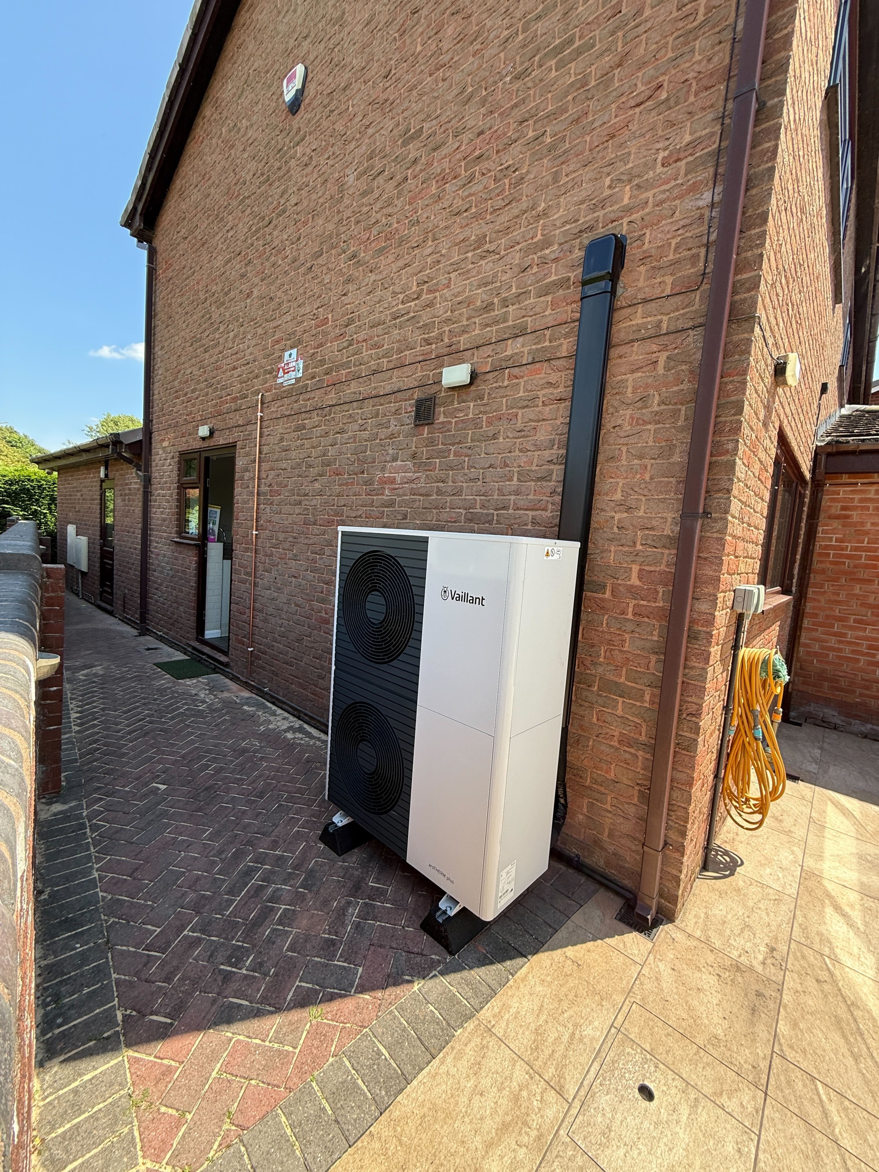 Twin-fan air source heat pump installed by PG Renewables in Staffordshire